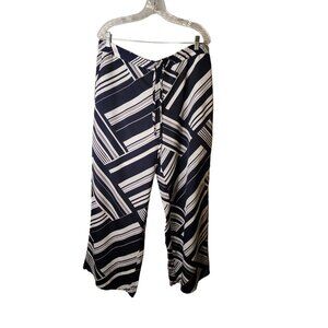 Liz Claiborne Women Size XL Pants Wide Leg Lined Pockets Blue White Stripe
